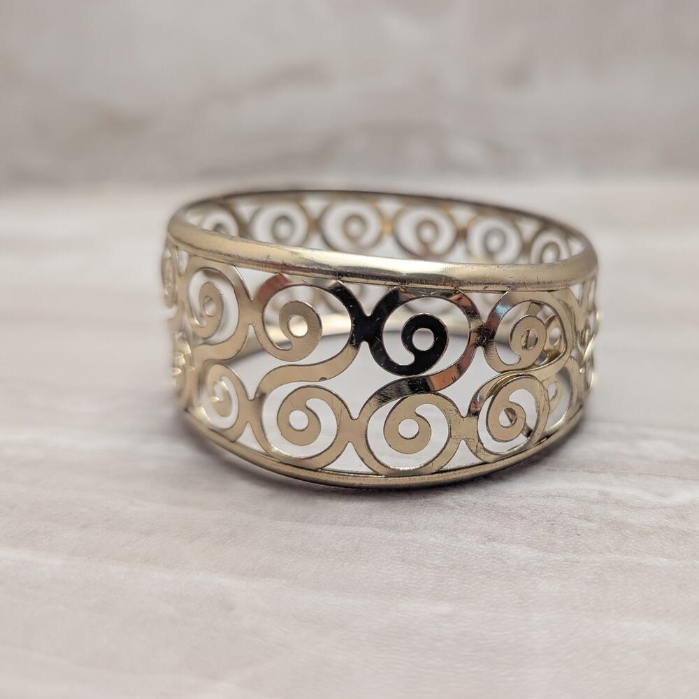 Vintage Bracelet / Bangle - Scroll Bracelet - Tarnished and Bent